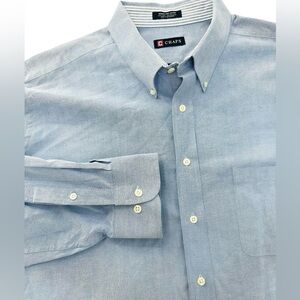 Chaps Men 19 36/37 BIG Wrinkle Free Classic Blue Oxford Button Down Dress Shirt